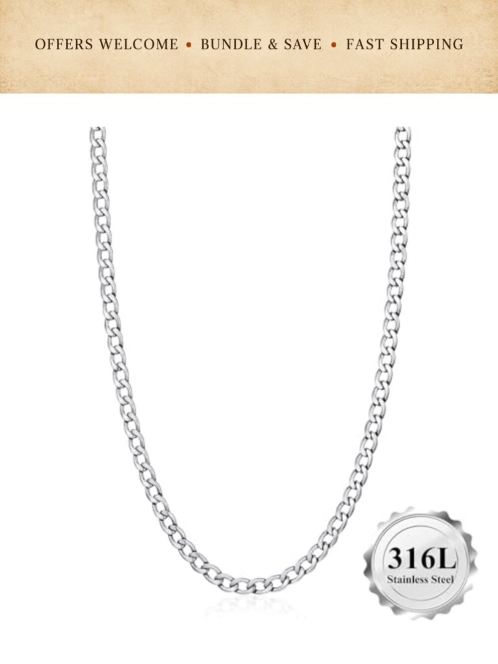 Stainless Steel Cuban Link Chain Necklace Polished Durable Shrimp Clasp